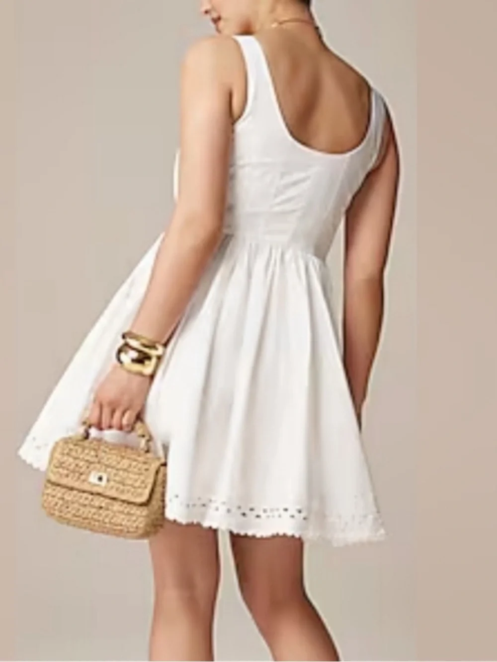 J. Crew White scoop neck fit and flare scallop edge mini dress
